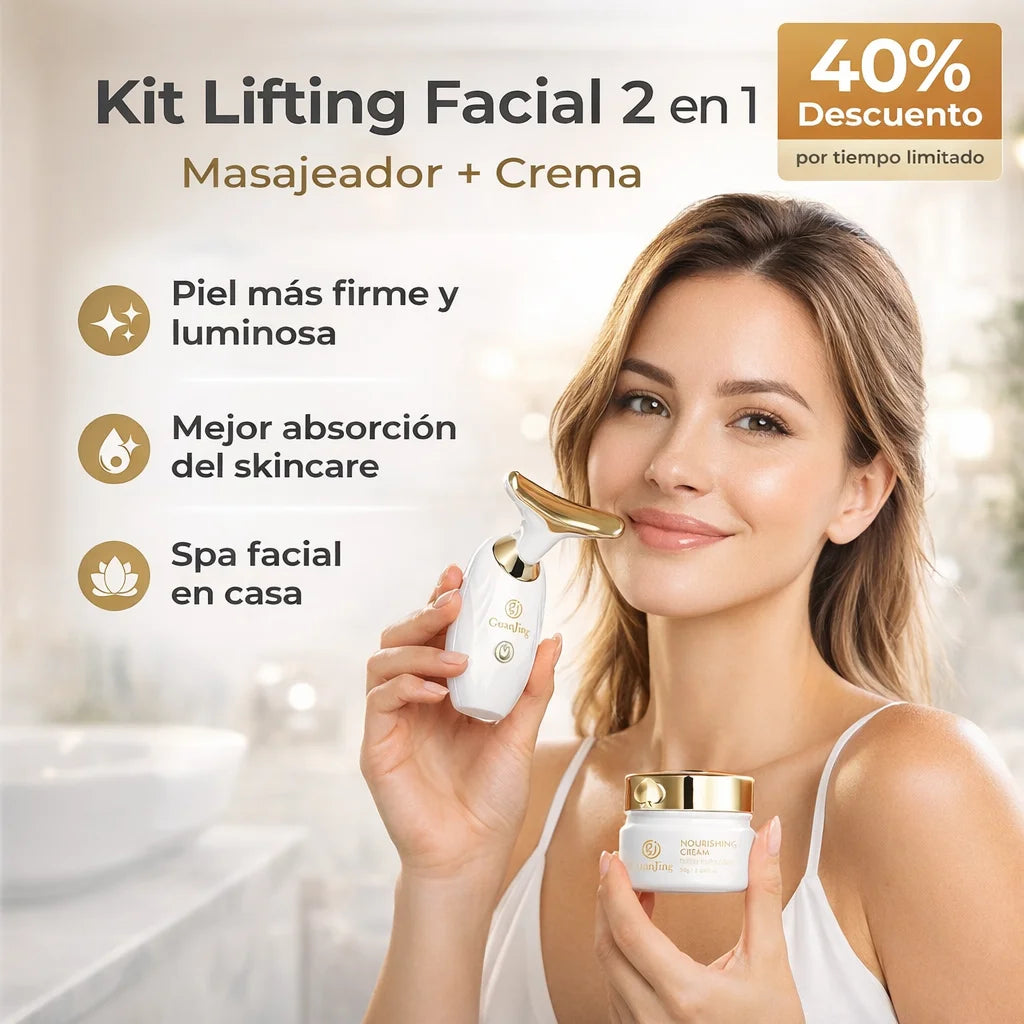 Kit Lifting Facial 2 en 1: Masajeador + Crema